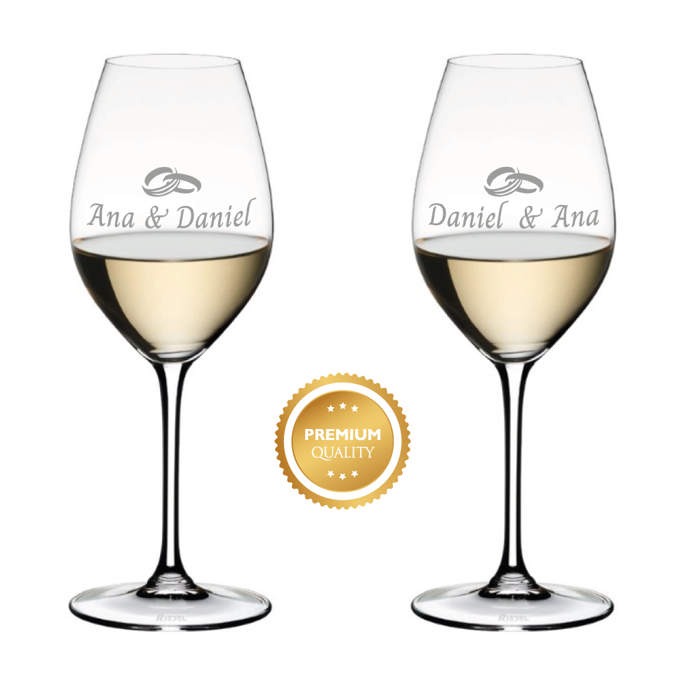 Pareja de copas Riedel personalizadas para vino blanco/cava